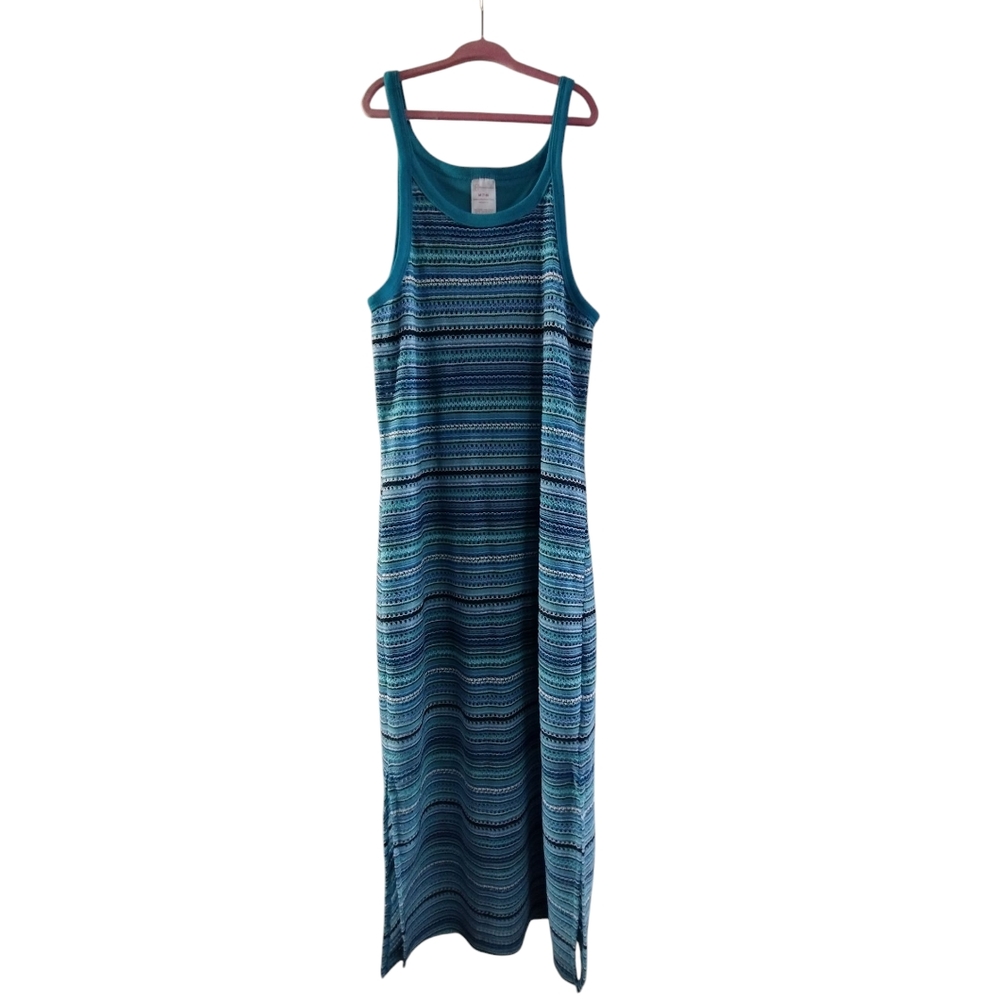 Like New! Sriped Blue Maxi Summer Lace Sleeveless Summer Dress Med 7-9